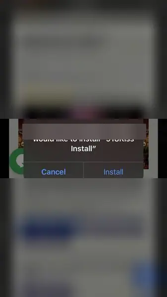 Safari dialog asking to install 918Kiss Install, with Cancel and Install buttons