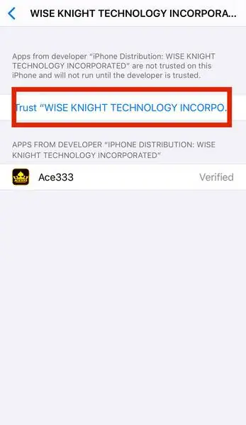 Halaman profil developer dengan baris biru Trust disorot dan Ace333 tercantum sebagai Verified