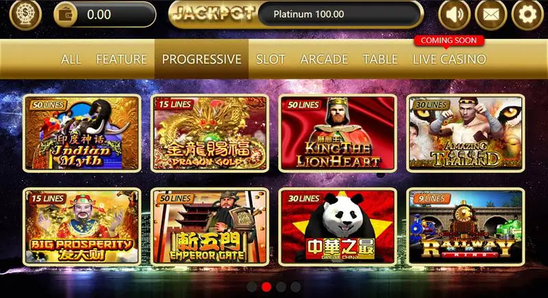 Lobi SKY777 di tab Progressive dengan delapan ubin game termasuk Indian Myth, Dragon Gold, King the Lionheart, dan Railway King, serta bar jackpot di atas