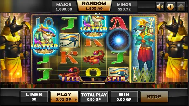 Free spin Egypt Queen dengan wild Anubis meluas di gulungan 5 dan sisa 9 free spin