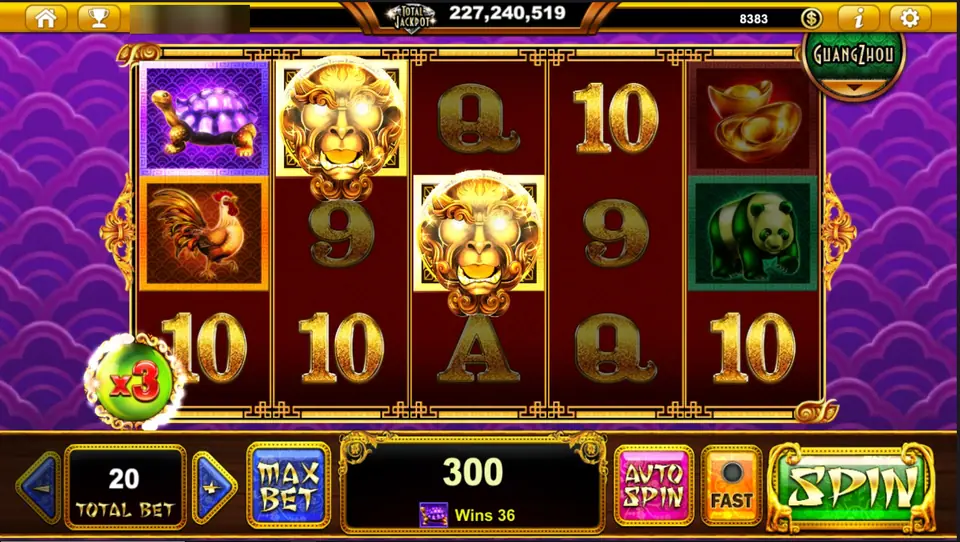 Two golden ape wilds on the reels with a win of 300 and an x3 orb on the left