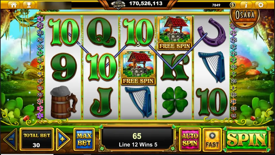 Dua simbol sumur harapan Free Spin di gulungan Clovers Tales dengan kemenangan zigzag di line 12