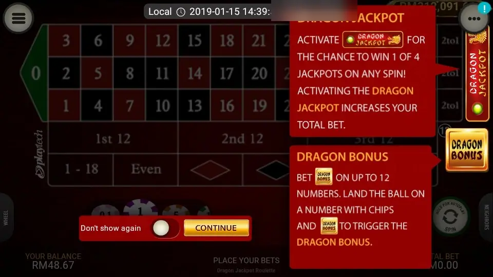 Panel bantuan Dragon Jackpot Roulette di LPE88 yang menjelaskan sakelar Dragon Jackpot dan chip Dragon Bonus