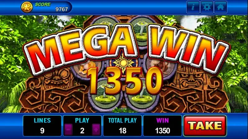 Banner Mega Win menunjukkan 1350 dengan tombol Take