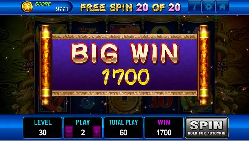 Gulungan Big Win bertuliskan 1700 di akhir free spin 20 dari 20