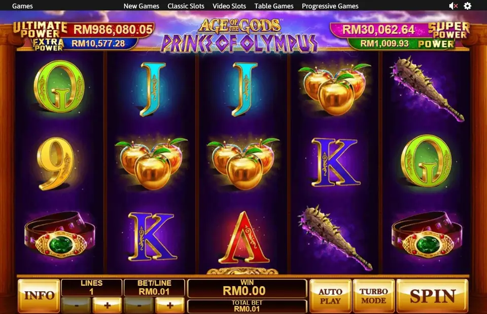 Prince of Olympus di Rollex11 saat diam dengan apel emas, gada berduri, dan sabuk di gulungan