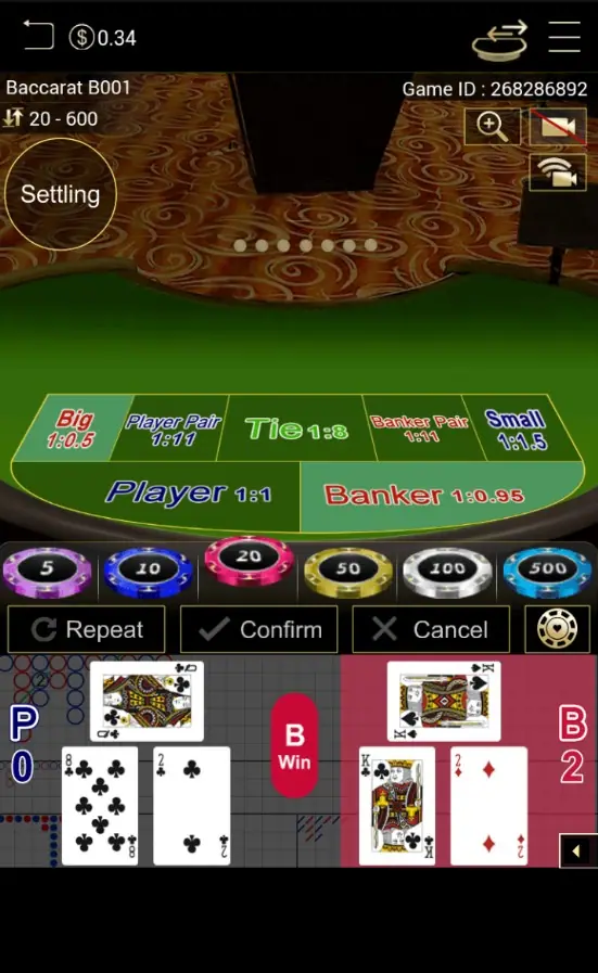 Hasil ronde All Bet dengan Banker menang 2 lawan 0