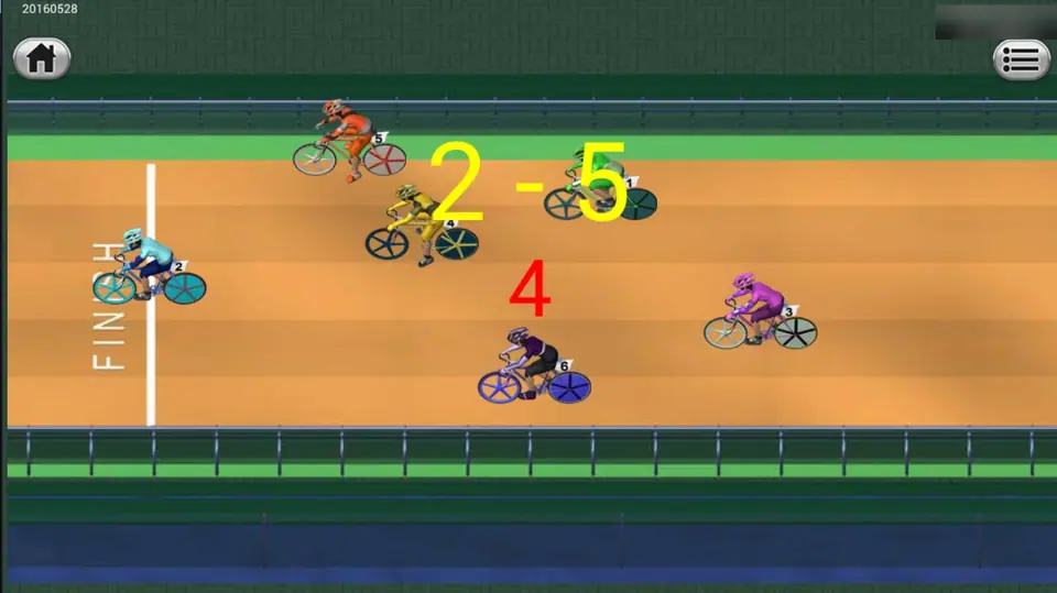 Akhir Bicycle Race dengan pembalap melewati garis finis dan hasil 2-5