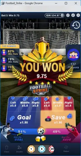 Banner You Won senilai 9.75 setelah taruhan 5 di Save